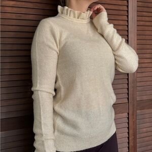 J. Crew Ivory Cream Ruffle Mock Neck Pullover Sweater Women’s Size S